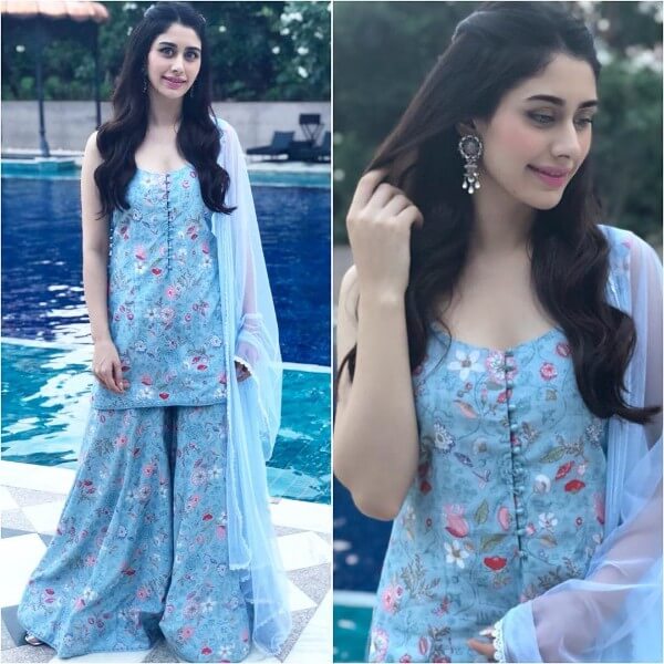 Blue sharara with floral details