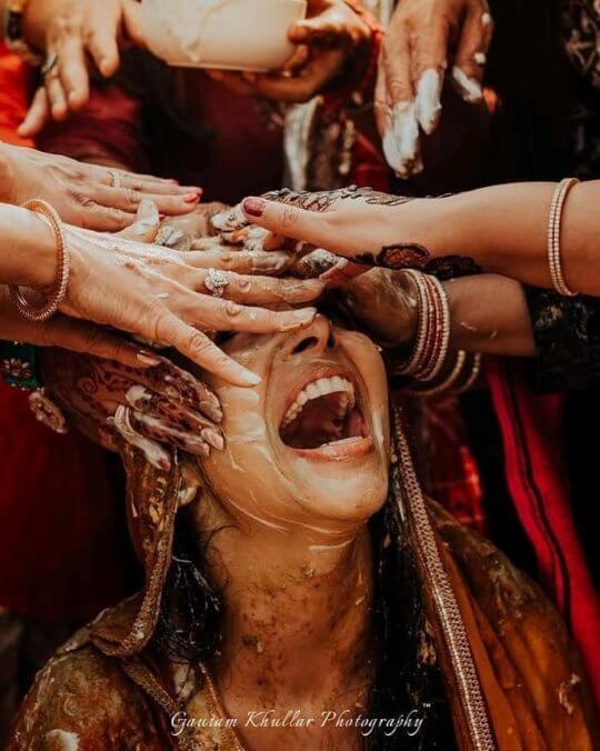 Get your hands on everything: Unique Haldi Ceremony Photoshoot Ideas To Make Your Wedding Special